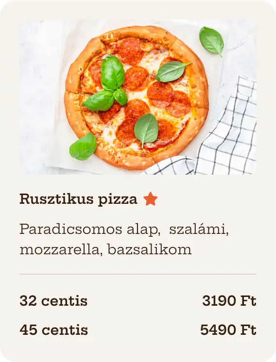 Rusztikus pizza menü