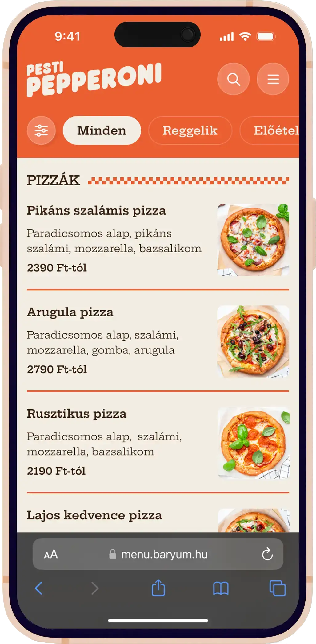 QR kódos digitális menü pizzériához